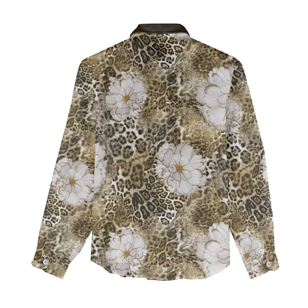 African Leopard Floral Pattern Women Casual Shirt Sahara Pearl