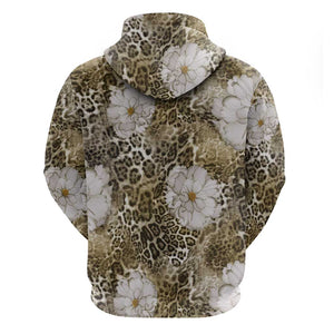 African Leopard Floral Pattern Zip Hoodie Sahara Pearl