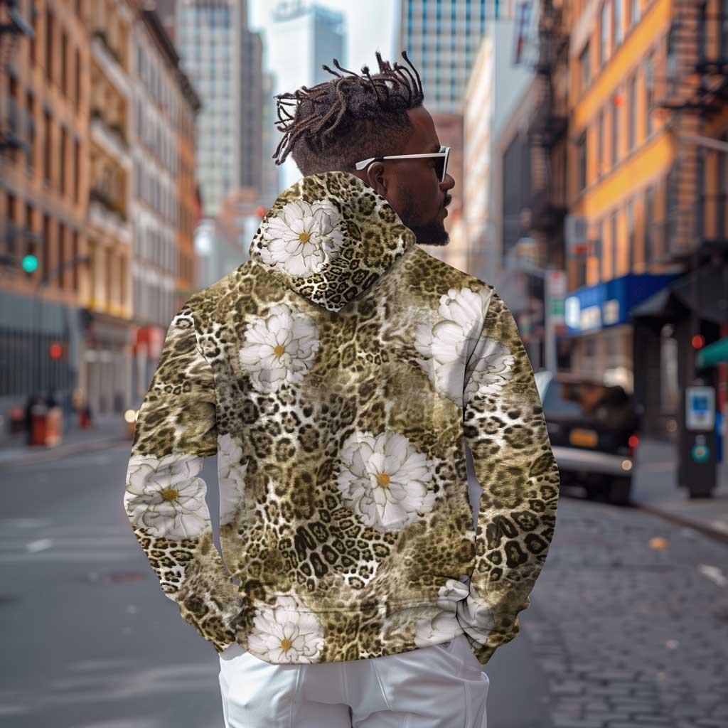 African Leopard Floral Pattern Zip Hoodie Sahara Pearl