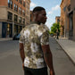 African Leopard Floral Pattern Zipper Polo Shirt Sahara Pearl