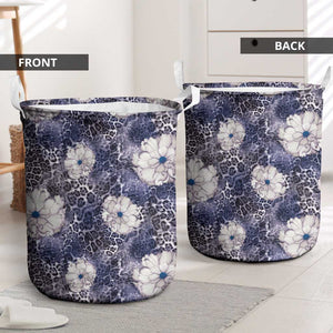 African Leopard Floral Pattern Laundry Basket Nile Indigo