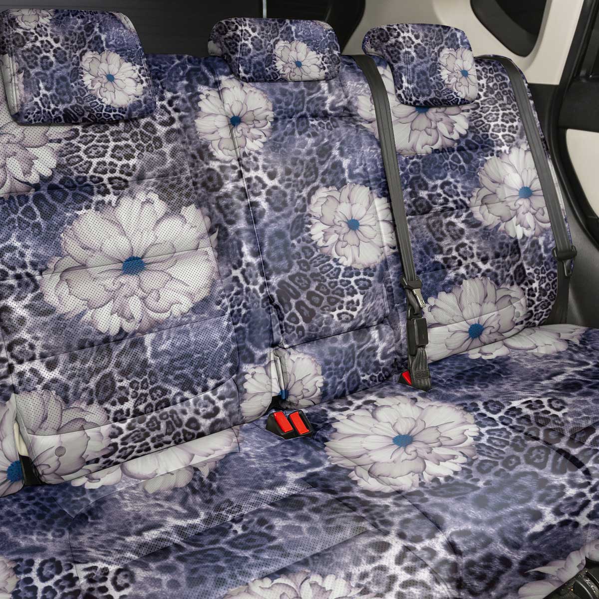 African Leopard Floral Pattern Back Car Seat Cover Nile Indigo