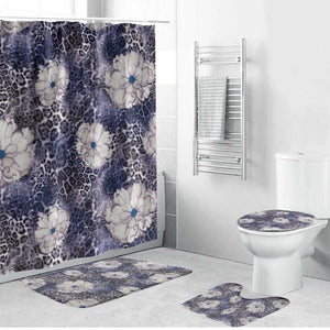 African Leopard Floral Pattern Bathroom Set Nile Indigo