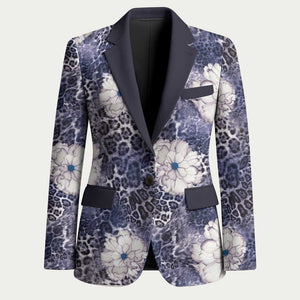 African Leopard Floral Pattern Blazer Nile Indigo