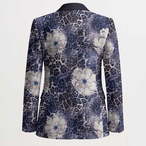 African Leopard Floral Pattern Blazer Nile Indigo
