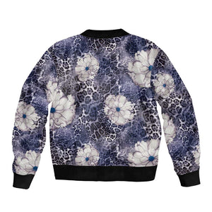 African Leopard Floral Pattern Bomber Jacket Nile Indigo