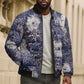 African Leopard Floral Pattern Bomber Puffer Jacket Nile Indigo