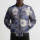 African Leopard Floral Pattern Bomber Puffer Jacket Nile Indigo