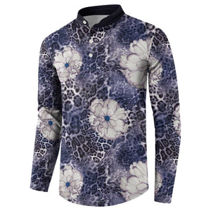 African Leopard Floral Pattern Button Sweatshirt Nile Indigo