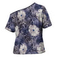 African Leopard Floral Pattern Cross Shoulder Shirt Nile Indigo
