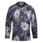 African Leopard Floral Pattern Hockey Jersey Nile Indigo