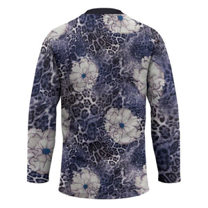 African Leopard Floral Pattern Hockey Jersey Nile Indigo