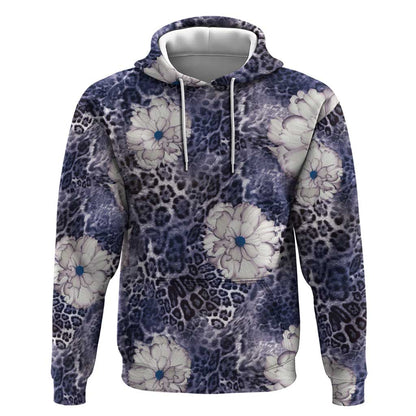 African Leopard Floral Pattern Hoodie Nile Indigo