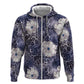 African Leopard Floral Pattern Hoodie Nile Indigo