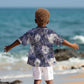 African Leopard Floral Pattern Kid Hawaiian Shirt Nile Indigo