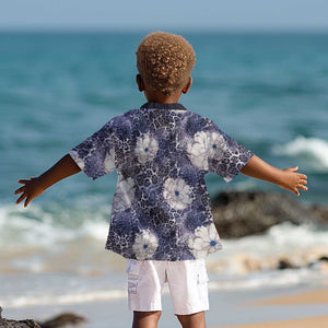 African Leopard Floral Pattern Kid Hawaiian Shirt Nile Indigo