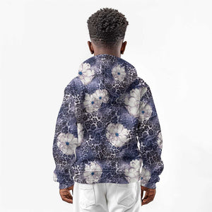 African Leopard Floral Pattern Kid Hoodie Nile Indigo