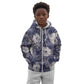 African Leopard Floral Pattern Kid Hoodie Nile Indigo