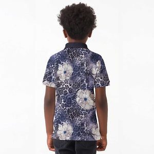 African Leopard Floral Pattern Kid Polo Shirt Nile Indigo
