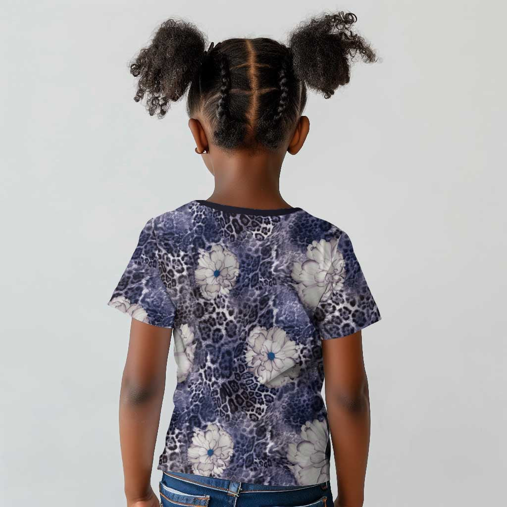 African Leopard Floral Pattern Kid T shirt Nile Indigo
