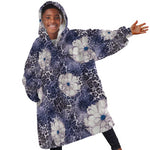 African Leopard Floral Pattern Kid Wearable Blanket Hoodie Nile Indigo