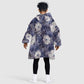 African Leopard Floral Pattern Kid Wearable Blanket Hoodie Nile Indigo
