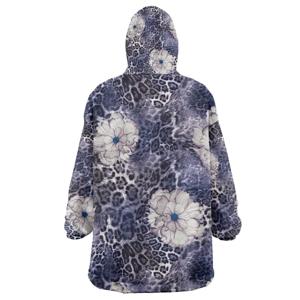 African Leopard Floral Pattern Kid Wearable Blanket Hoodie Nile Indigo