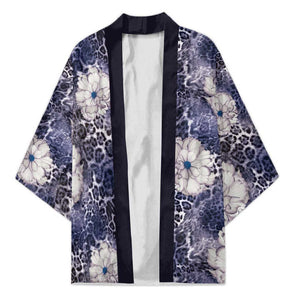 African Leopard Floral Pattern Kimono Nile Indigo