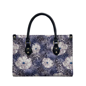 African Leopard Floral Pattern Leather Bag Nile Indigo