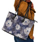 African Leopard Floral Pattern Leather Tote Bag Nile Indigo