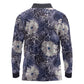 African Leopard Floral Pattern Long Sleeve Polo Shirt Nile Indigo