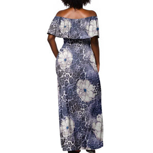African Leopard Floral Pattern Off Shoulder Maxi Dress Nile Indigo