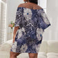 African Leopard Floral Pattern Off Shoulder Short Dress Nile Indigo