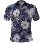 African Leopard Floral Pattern Polo Shirt Nile Indigo