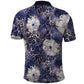 African Leopard Floral Pattern Polo Shirt Nile Indigo