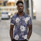 African Leopard Floral Pattern Polo Shirt Nile Indigo