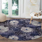 African Leopard Floral Pattern Round Carpet Nile Indigo