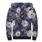 African Leopard Floral Pattern Sherpa Hoodie Nile Indigo