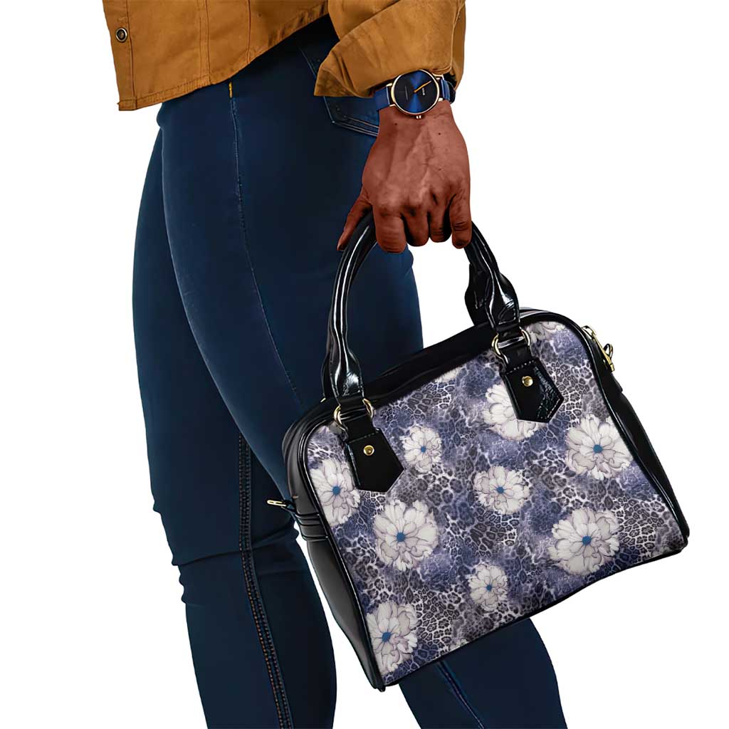African Leopard Floral Pattern Shoulder Handbag Nile Indigo