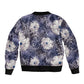 African Leopard Floral Pattern Sleeve Zip Bomber Jacket Nile Indigo
