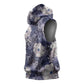 African Leopard Floral Pattern Sleeveless Hoodie Nile Indigo