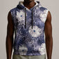 African Leopard Floral Pattern Sleeveless Hoodie Nile Indigo