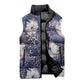 African Leopard Floral Pattern Sleeveless Puffer Jacket Nile Indigo