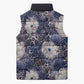 African Leopard Floral Pattern Sleeveless Puffer Jacket Nile Indigo