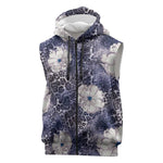 African Leopard Floral Pattern Sleeveless Zip Hoodie Nile Indigo