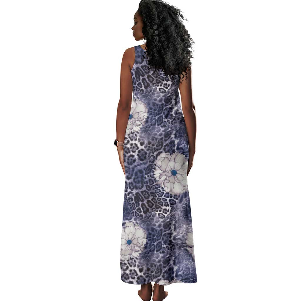 African Leopard Floral Pattern Tank Maxi Dress Nile Indigo