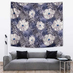 African Leopard Floral Pattern Tapestry Nile Indigo