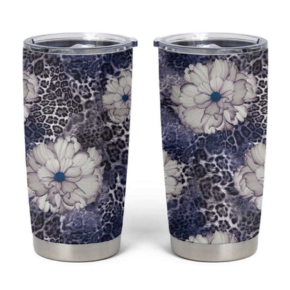 African Leopard Floral Pattern Tumbler Cup Nile Indigo