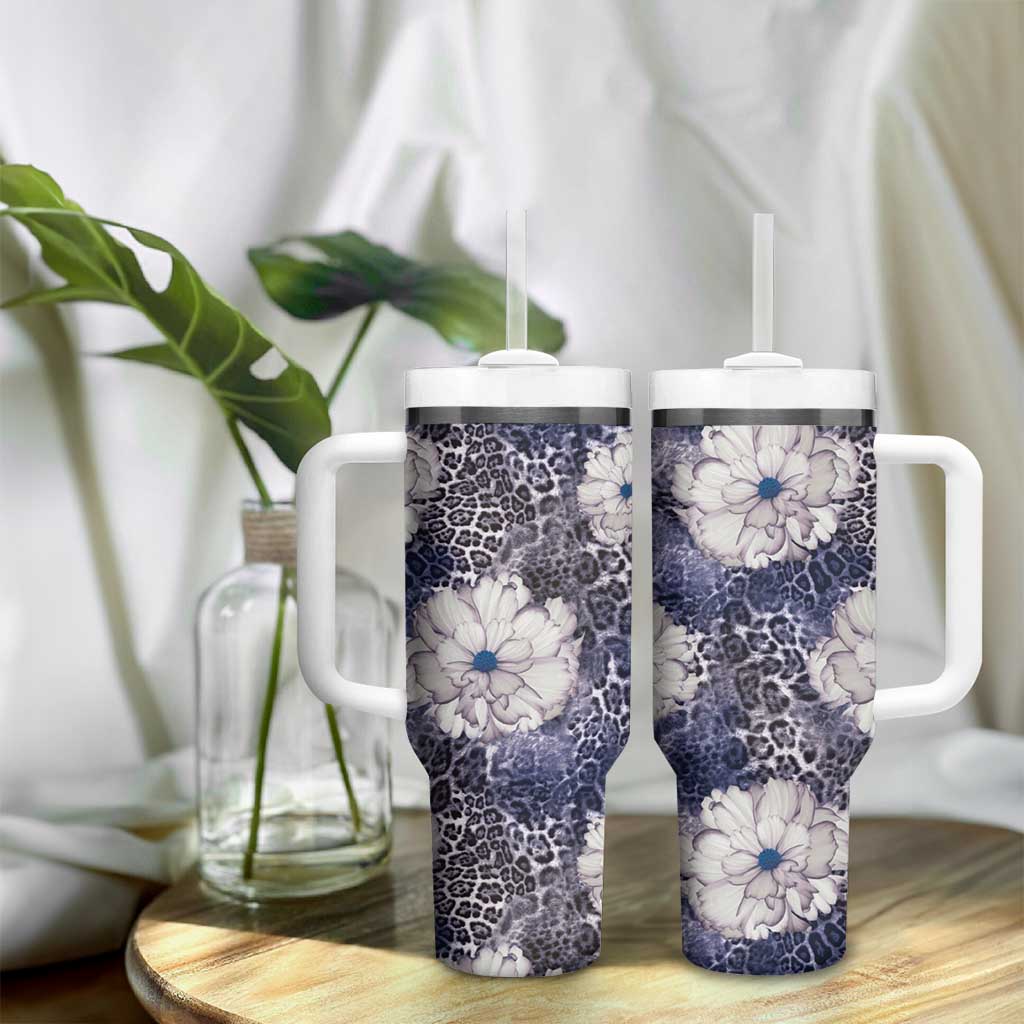 African Leopard Floral Pattern Tumbler With Handle Nile Indigo