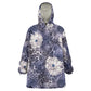 African Leopard Floral Pattern Wearable Blanket Hoodie Nile Indigo